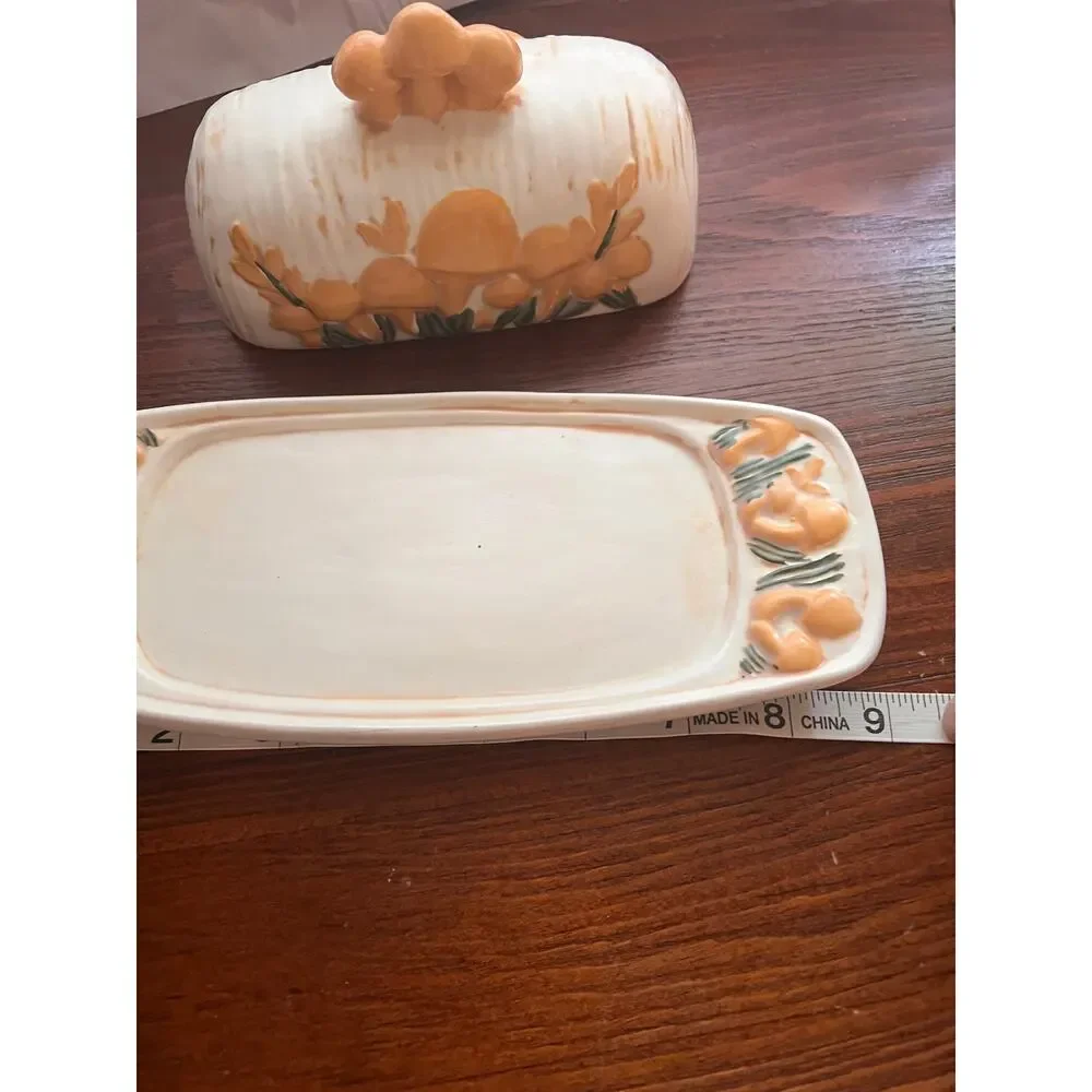 vintage 70s mushroom butter dish hand crafted ceramic retro kitchy kitchen decor